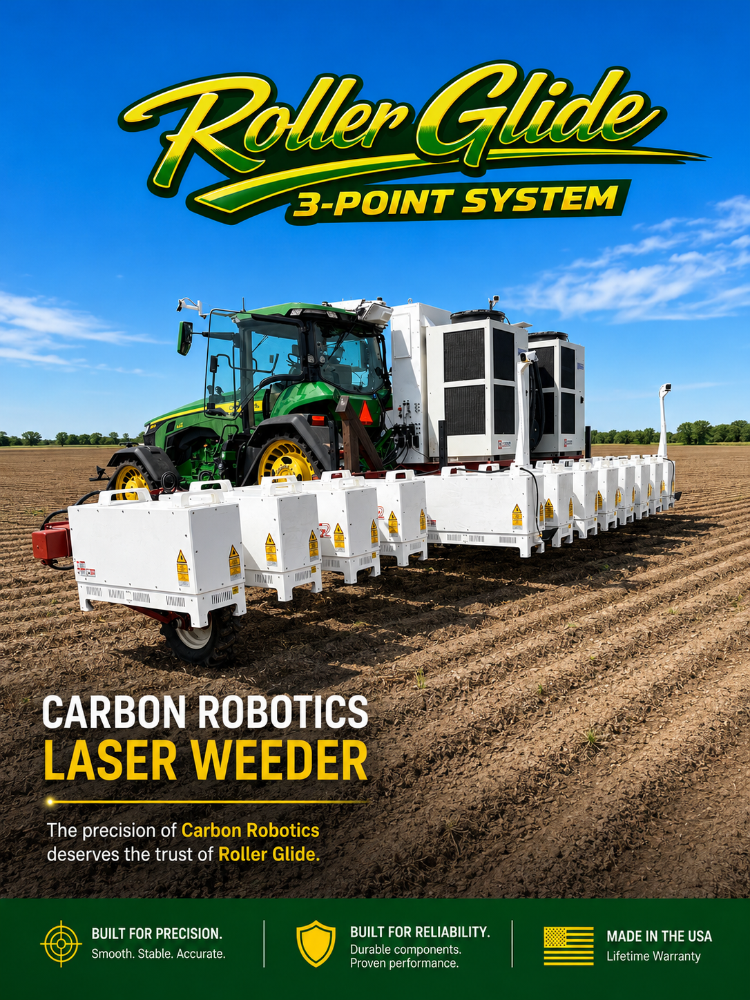 Carbon Robotics LaserWeeder running on RollerGlide 3-Point System
