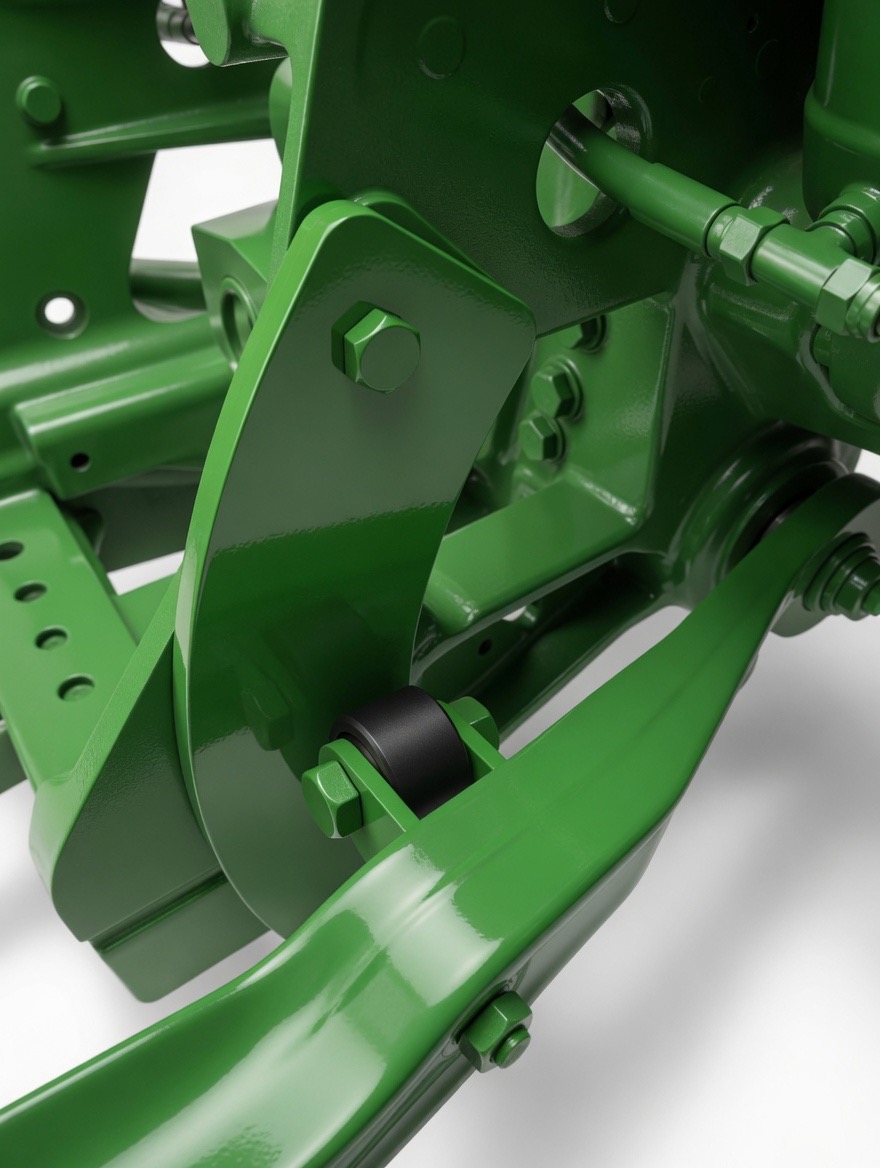 RollerGlide installed on John Deere 3-point hitch &mdash; full assembly view